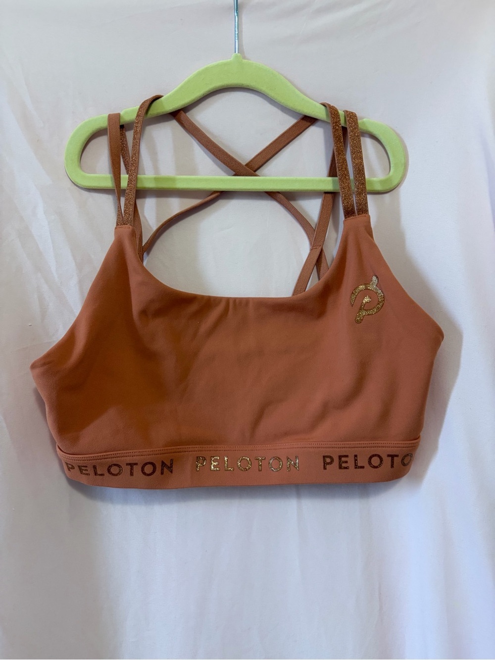 NWOT Peloton Women's Rust Orange Sports Bra with Gold Logo size small